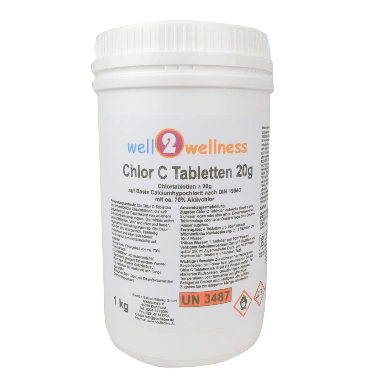well2wellness anorganische Chlortabletten 'Chlor C Tabletten 20g' speziell für weiches Wasser - 1,0 kg