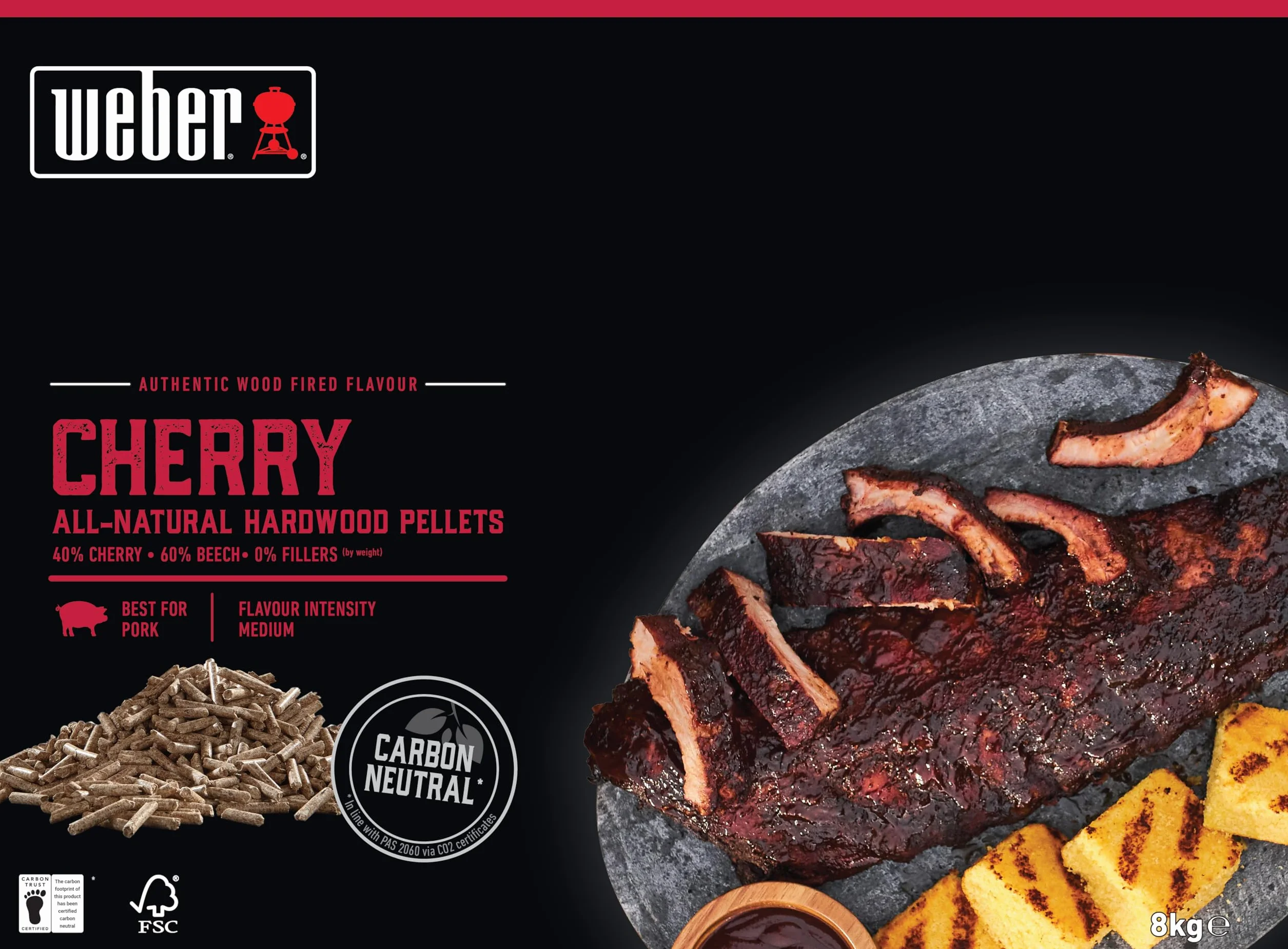 Weber Holzpellets - Kirschholz (8kg), perfekt zum Räuchern von Schwein, 100% natürliche Holzpellets, EU-Produkt, nachhaltig gewonnen, FSC zertifiziertes Holz (18293)