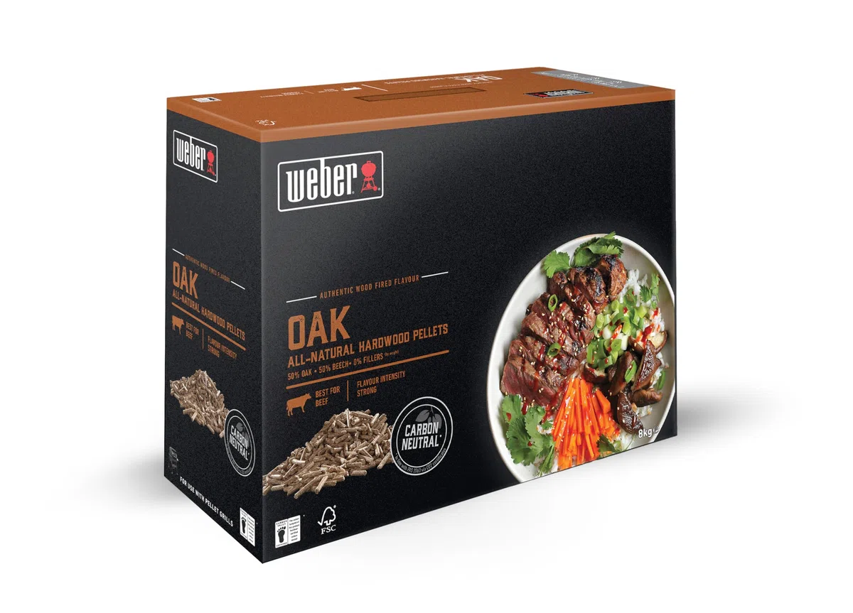 Weber Holzpellets - Eichenholz (8kg), perfekt zum Räuchern von Rind, 100% natürliche Holzpellets, EU-Produkt, nachhaltig gewonnen, FSC zertifiziertes Holz (18295)