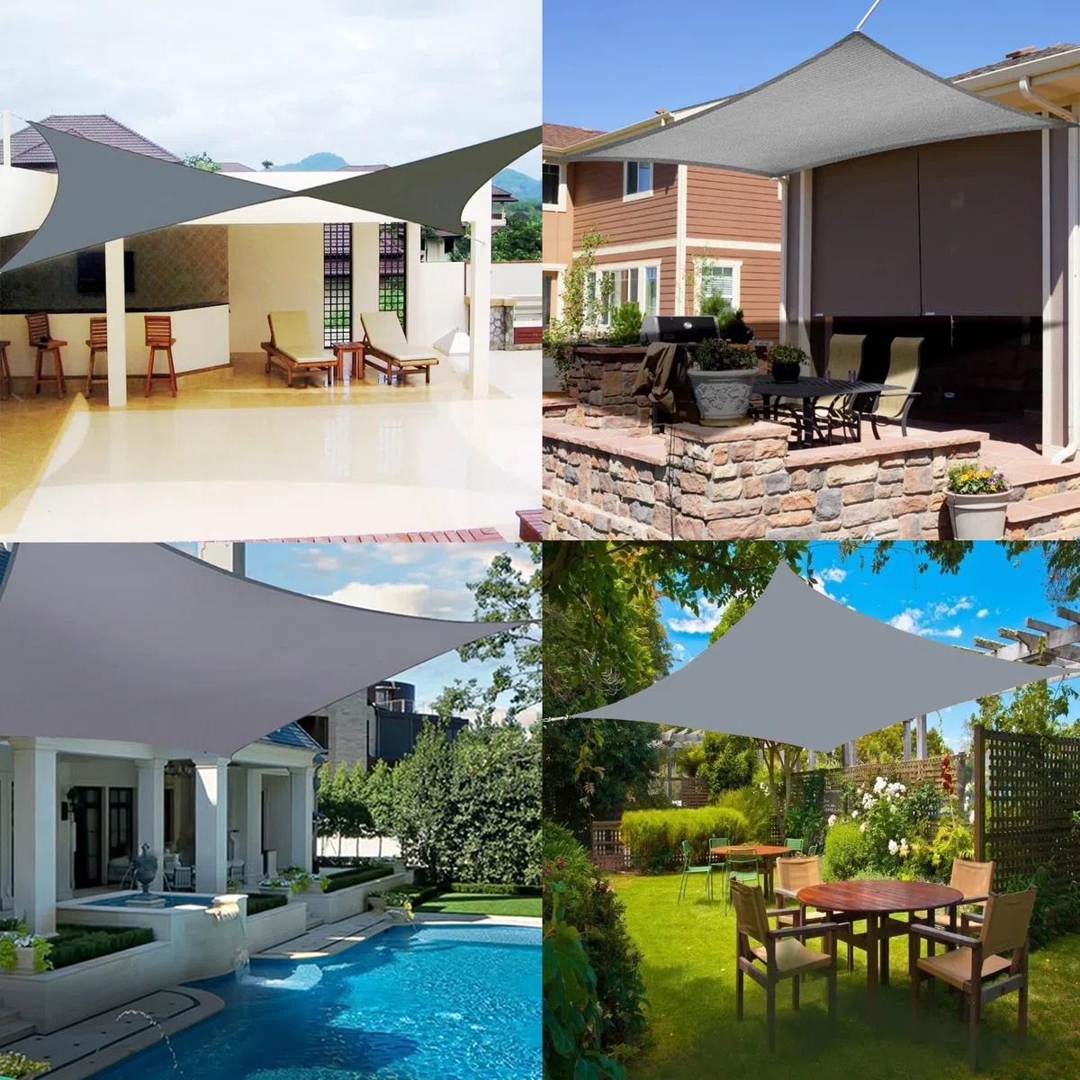 Sonnensegel Rechteckig 3x4m,PES Polyester Reißfest Wetterfest,Sonnensegel Wasserdicht,Sonnenschutz 95% UV-Schutz,Segeltuch Pergola mit Ösen und Befestigungsseile,für Balkon Garten,grau