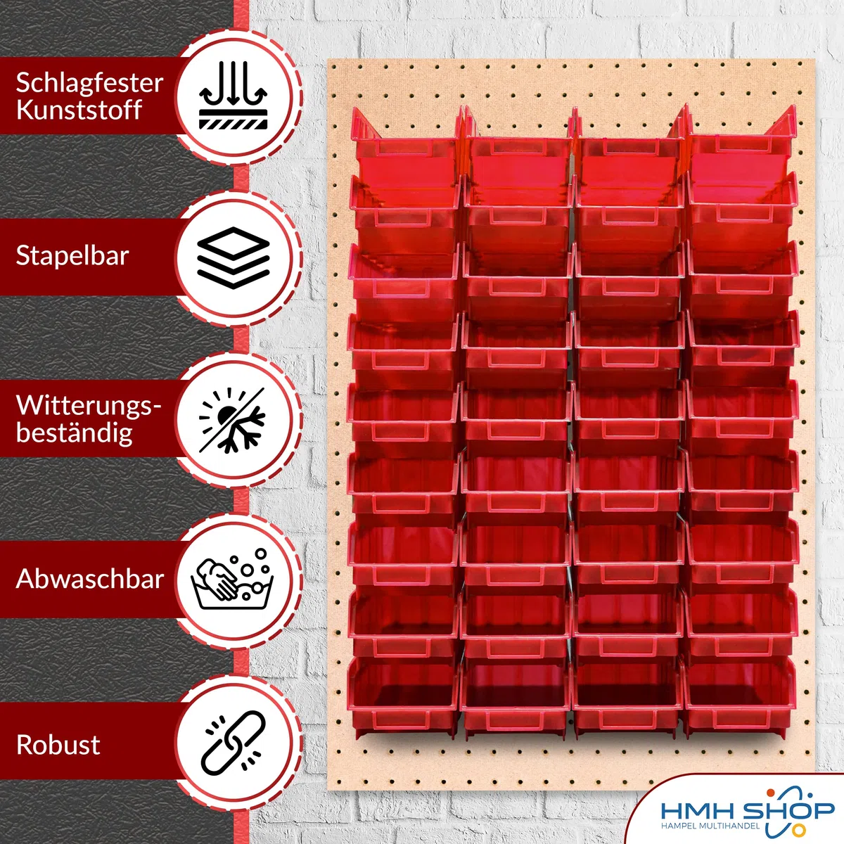40x Stapelboxen Rot Größe 2 für Werkstatt Garage Sichtlagerboxen (LxBxH) 175x103x76mm Lagerboxen rote Sichtlagerkästen zur Kleinteile Aufbewahrung Stapelbox PP