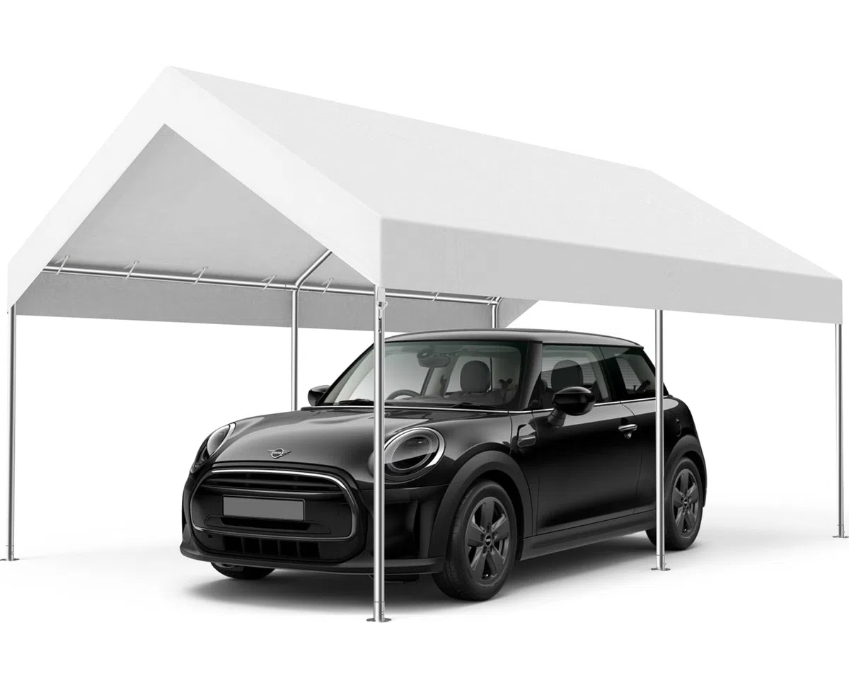 MasterCanopy 3 x 4,5 m verzinkter Stahl Garagenzelt Lagerzelt Gerätehaus Carport PE Dach, Weiß