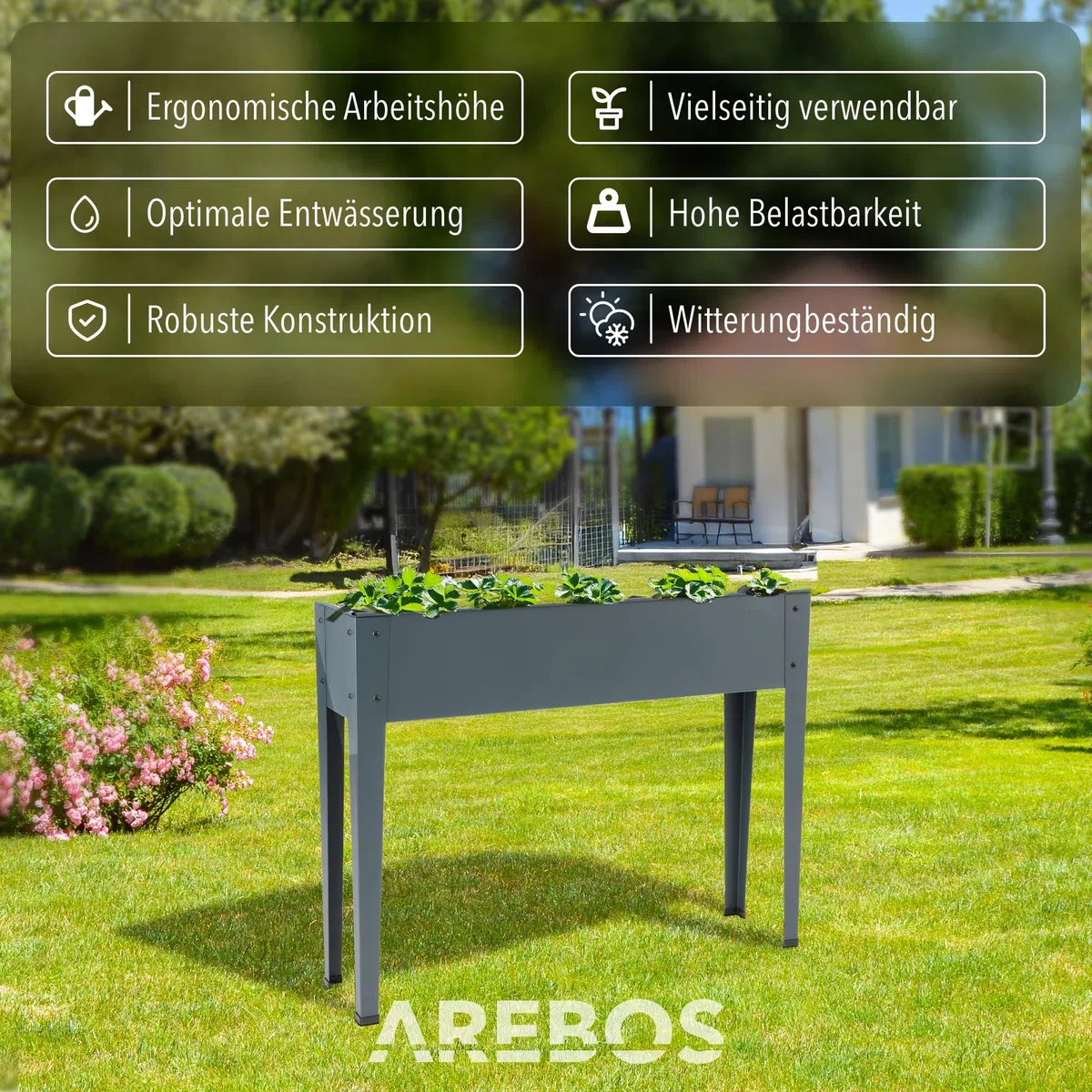 Arebos Hochbeet 101,5 x 26 x 80 cm | Frühbeet Kräuterbeet Pflanzenbeet Blumenkasten Garten Terassen Gemüsebeet Gartenbeet Blumenkübel für Balkon | ideal für den Anbau von Gemüse Obst Kräutern