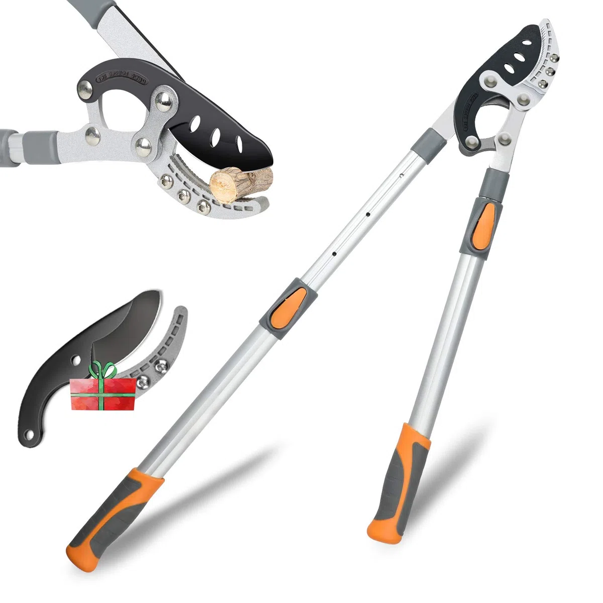 AIRAJ Teleskop-Astschere 70-103 cm, SK-5 Stahlklinge, Teflonbeschichtet, sechsfach verstellbarer Griff