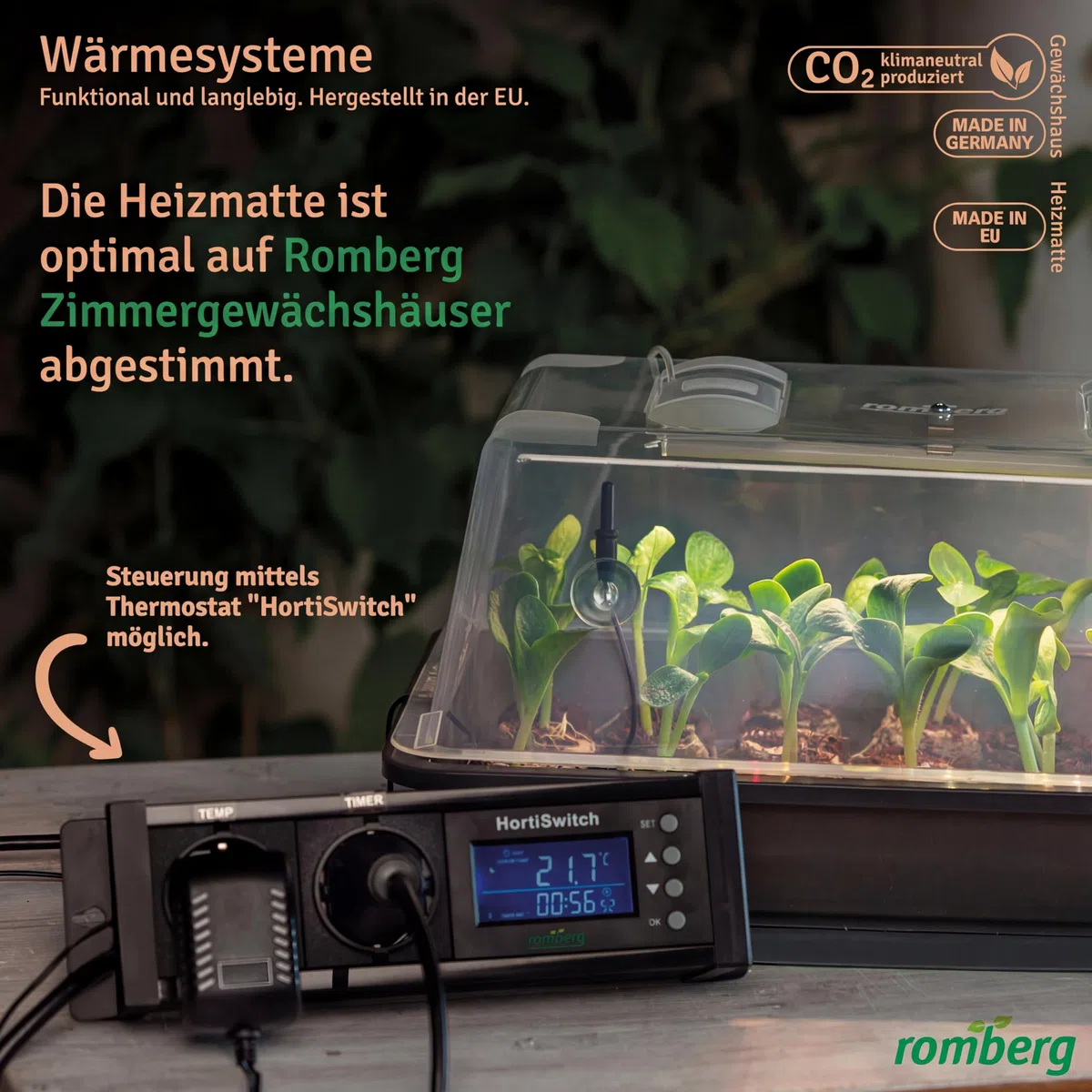 Romberg Heizmatte für Pflanzenanzucht, Größe S (35 × 25 cm), 17,5 W, IP67 wasserdichte Pflanzenheizung für Mini-Gewächshaus & Terrarium, passend Gewächshaus M
