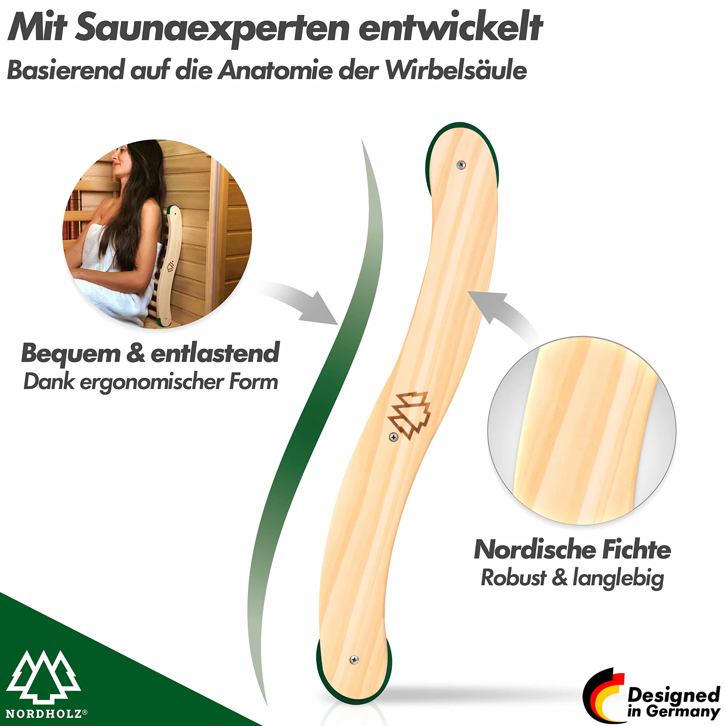 Nordholz Sauna Rückenlehne ergonomisch aus nordischer Fichte für Infrarotkabine