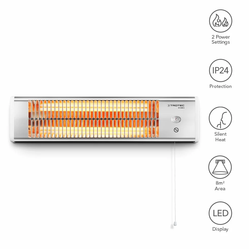 TROTEC Terassenheizstrahler Infrarot IR 1200 S – Heizleistung 600 W / 1200 W – Standgerät, Wandmontage