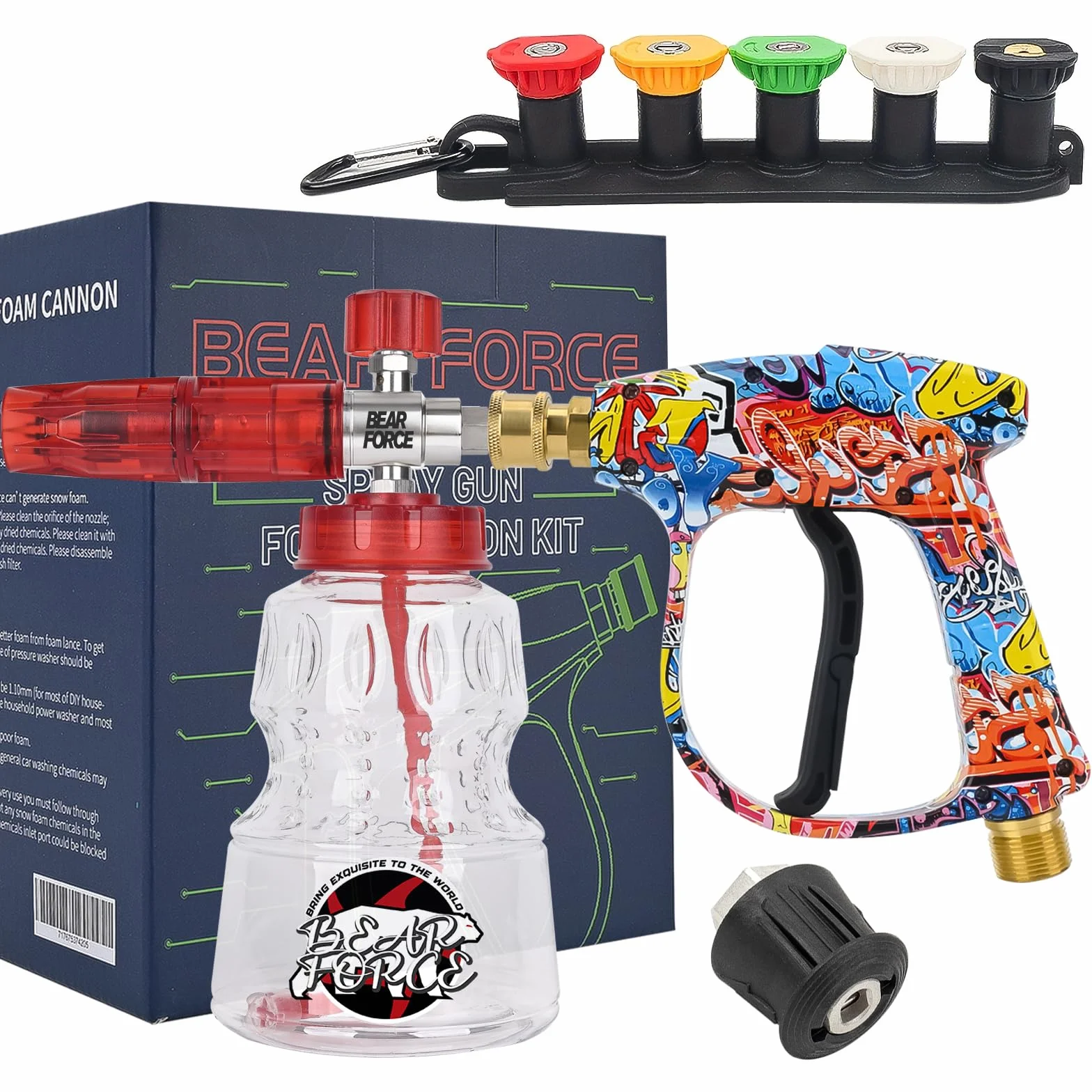 BEAR FORCE Hochdruckreiniger-Spritzpistole M22-ID14MM mit 1/4 Zoll-Schnellkupplung Schnellanschluss Schneeschaumlanze1L, für Hochdruckreiniger Kär-cher K2, K3, K4, K5, K6, K7, zur Autowäsche