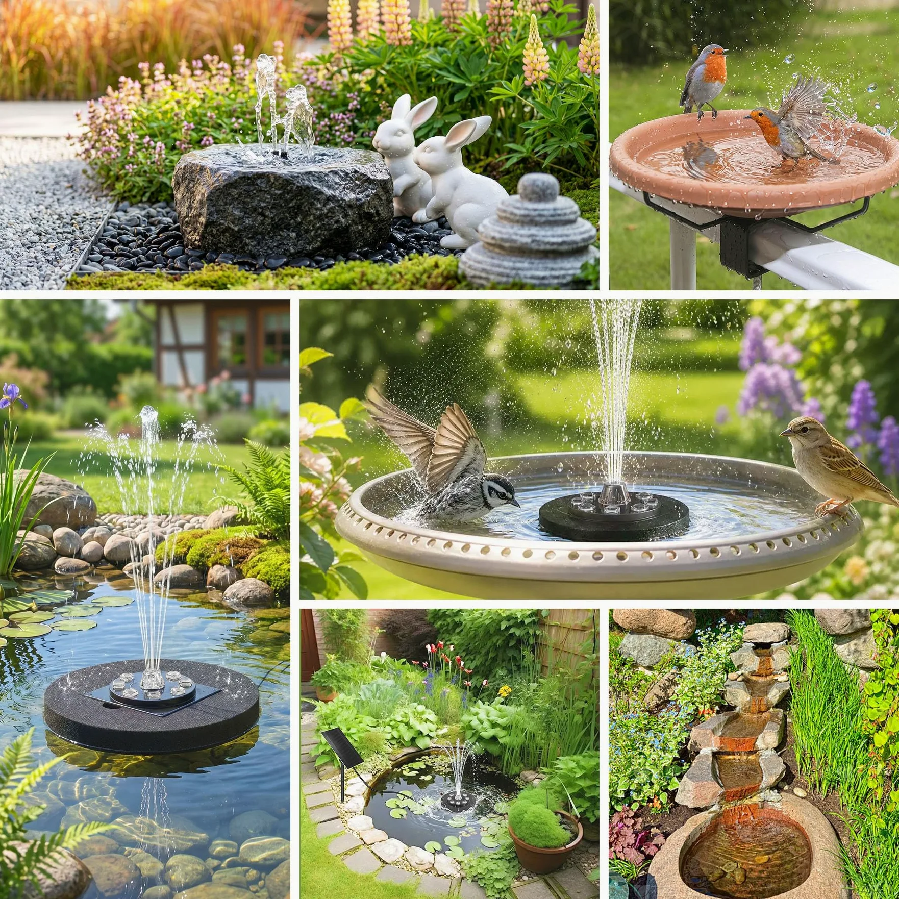 Forever Speed Solarbrunnen mit Akku LED 8W für Teich Garten Vogelbad 100L/H