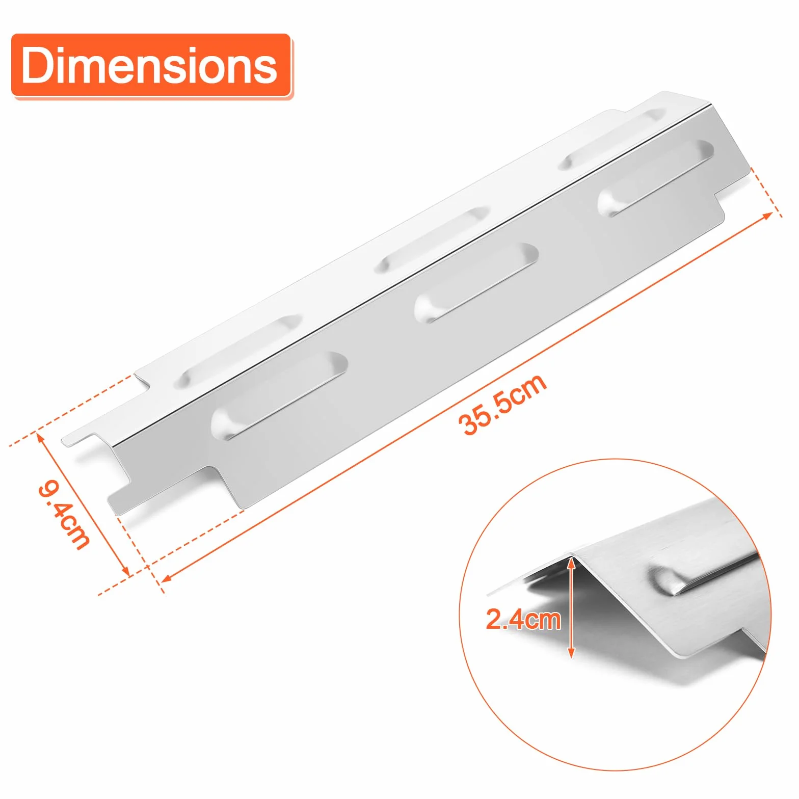 GFTIME 35.5CM Edelstahl Brennerabdeckung für EL Fuego Dayton 4 Brenner, Broil-Master Gasgrill 4+1, Flammenverteiler, BBQ Aromaschienen Zubehör, 6 Stück
