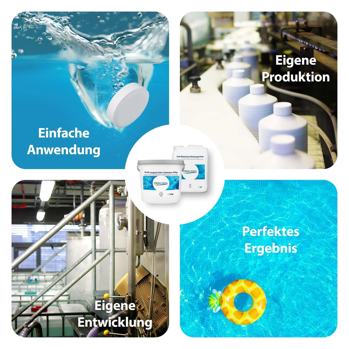Fresh-Pool Profi 5in1 Multifunktion Tabletten 200g 5 kg - Chlortabletten für Pool mit Algizid und Flockung | Multifunktionstabletten Pool | Multitabs 5 in 1 200g | Chlortabs/Multitabs Pool 200g