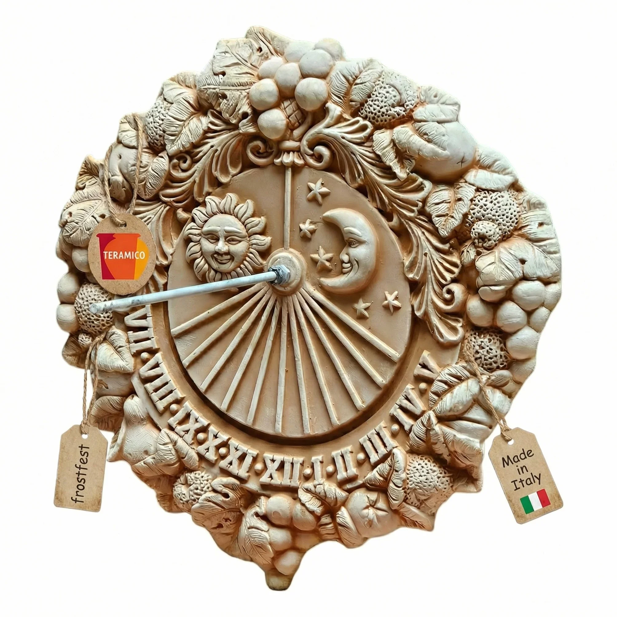 Teramico Deko Sonnenuhr Meridiana aus italienischem Terrakotta frostfest und witterungsbeständig QUALITÄTSWARE Handarbeit (Meridiana 35cm)