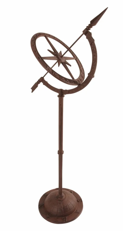 Esschert Design Sonnenuhr mit Fuß Gußeisen, rostbraun, 32x24.5x93 cm, TH37