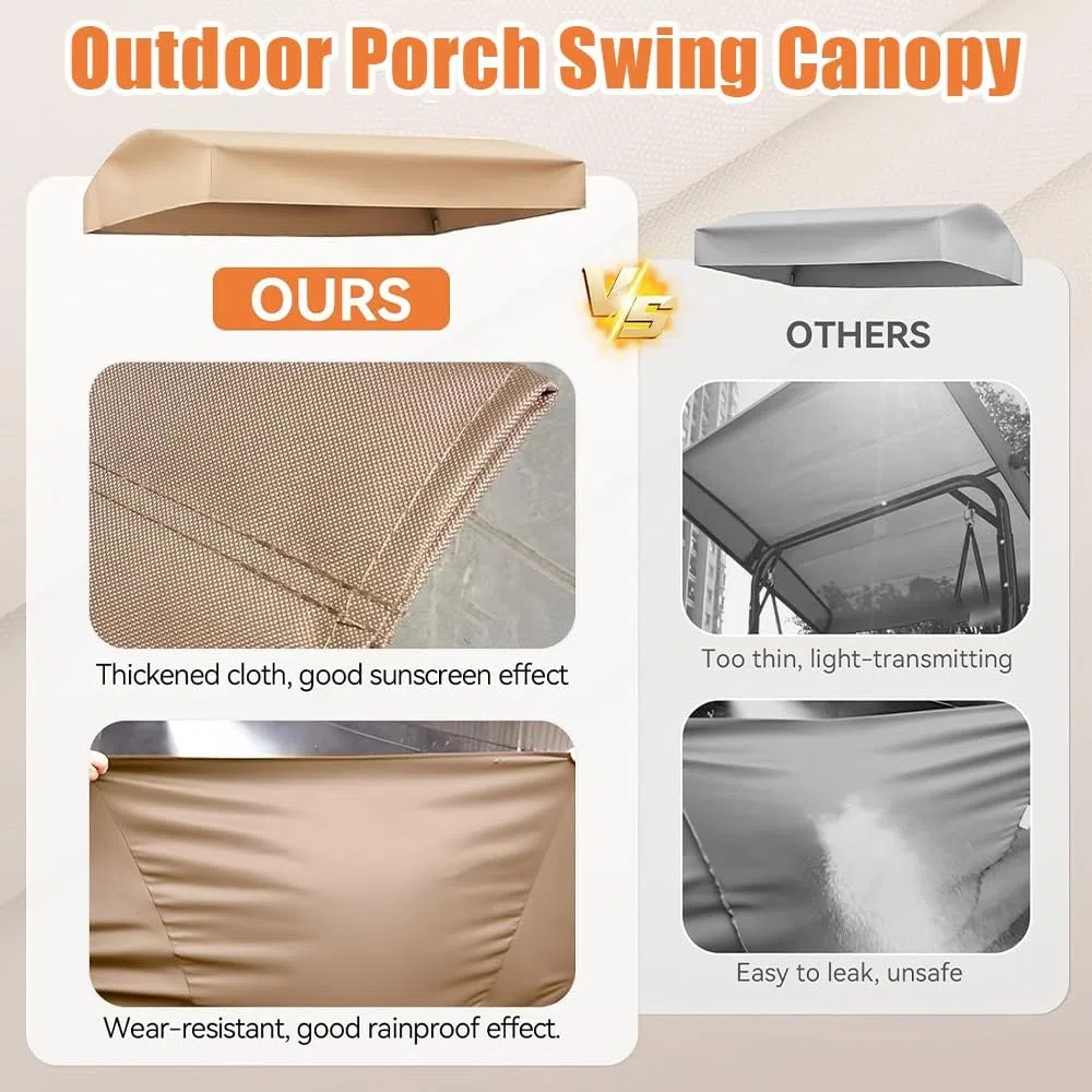 Hollywoodschaukel Dachbezug Wasserdicht-Ersatzdach Für Gartenschaukel 195x125cm Schaukelüberdachung Abdeckung Universal Dachbezug Für Hollywoodschaukel(Beige,191x120x23cm/75x47x9in)
