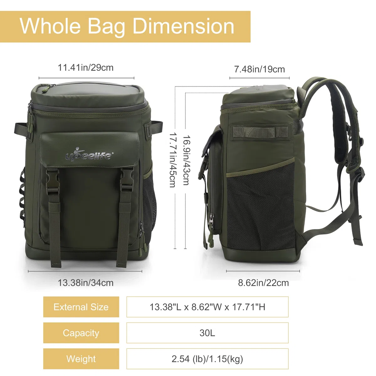 Upeelife kühlrucksack Groß 30L, Großer Wasserdichter Isolierter kühltasche Rucksack, Thermo Picknickrucksack mit kühlfach fur Herren Damen