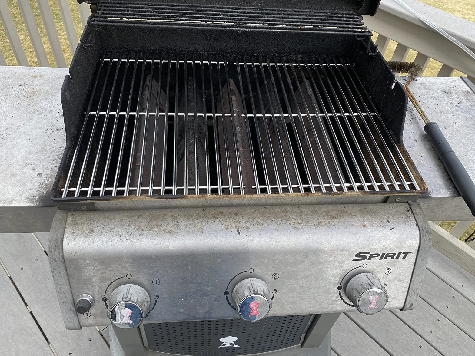 GFTIME 44,4 x 30CM 7527 Grillrost Ersatz für Weber Spirit I & II E-310 S-310 E-320 S-320, Spirit 700 900, Genesis Silver/Platin/Gold B&C, Edelstahl Grillroste für Weber 7525 7638 7639, 2 Stück