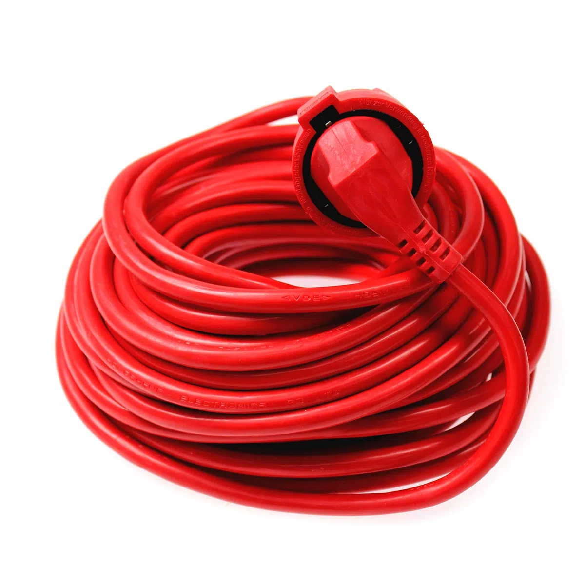 as - Schwabe Verlängerungsleitung, 25 m H05VV-F 3G1,5 Kabel mit Schutzkontaktstecker und Schutzkontaktkupplung, Verlängerungskabel für den Innenbereich 230V, 16A, IP20, Rot, 60361