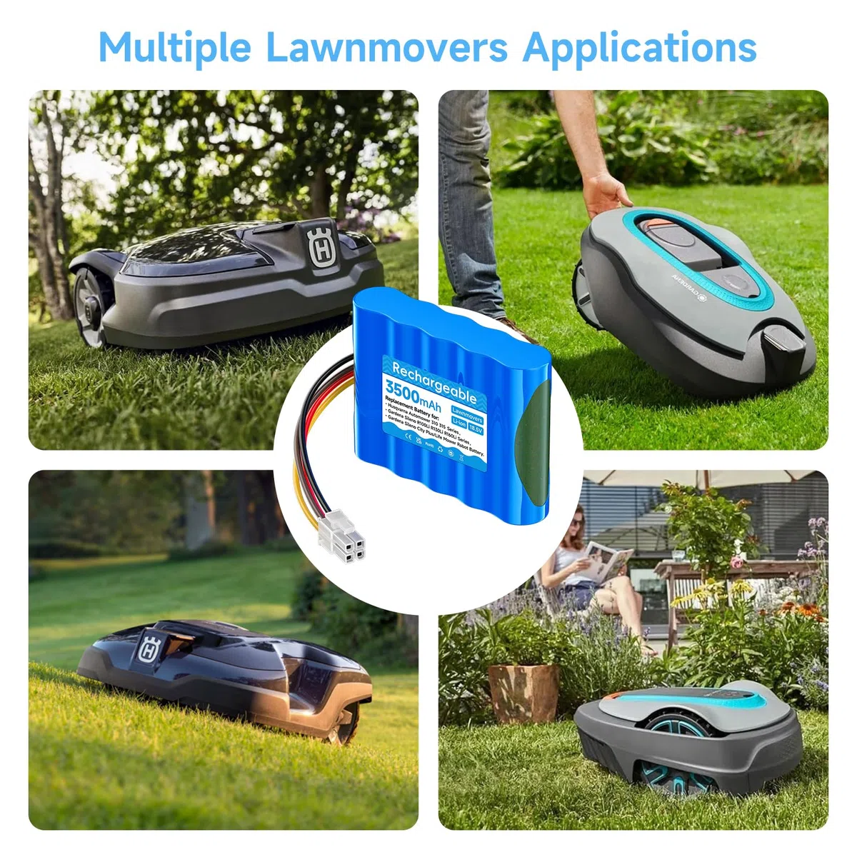 18.5V/3500mAh Mähroboter Akku für Husqvarna Automower 310 315 315X(2015-2018), Ersatzakku für Gardena Sileno R100Li/ R130Li/ R160Li,für Gardena Sileno City/Life 250 500(Jahr 2015-2018) 584 82 28-01/02