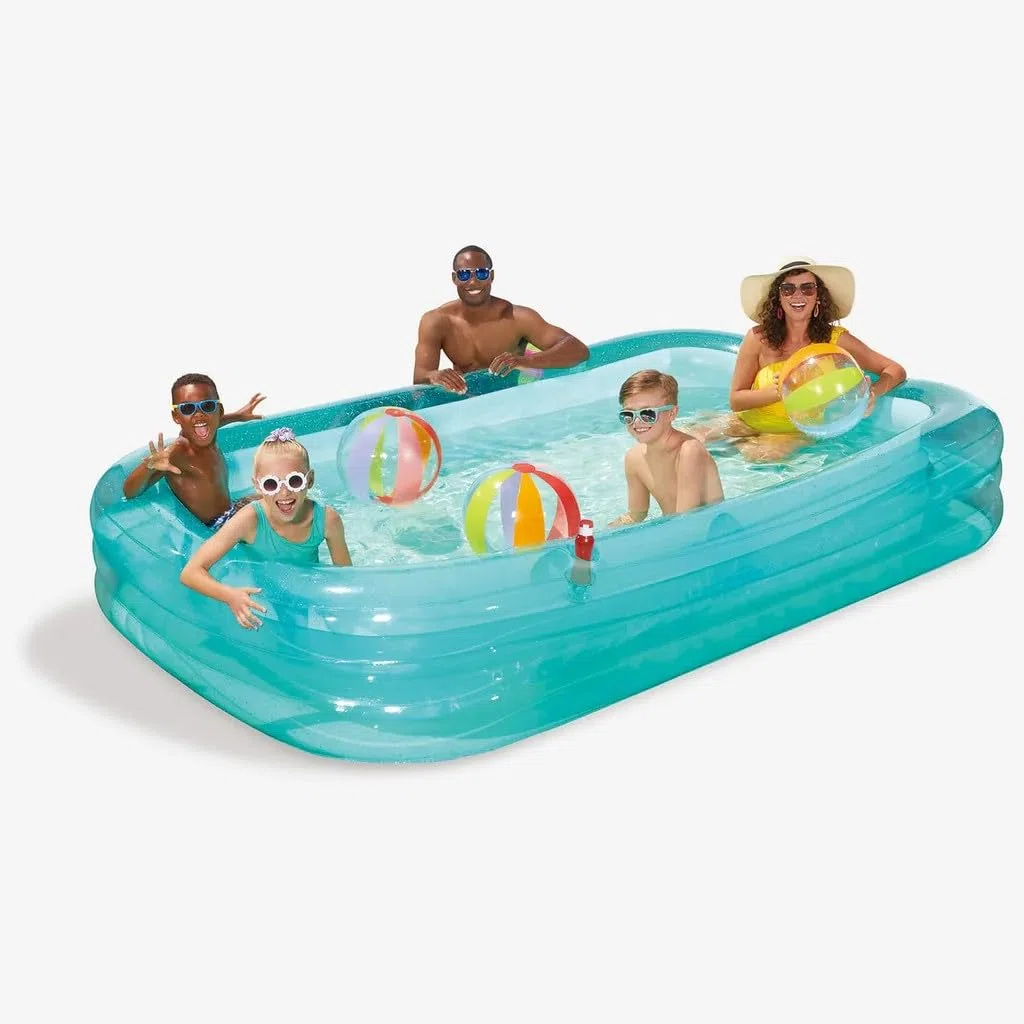 Funsicle AquaSplash 3.0 m Family Aufblasbarer Pool - 3-st�ckiger rechteckiger Swimmingpool mit transparentem Design, einfacher Ablaufstopfen, langlebige N�hte - Lagoon Blue