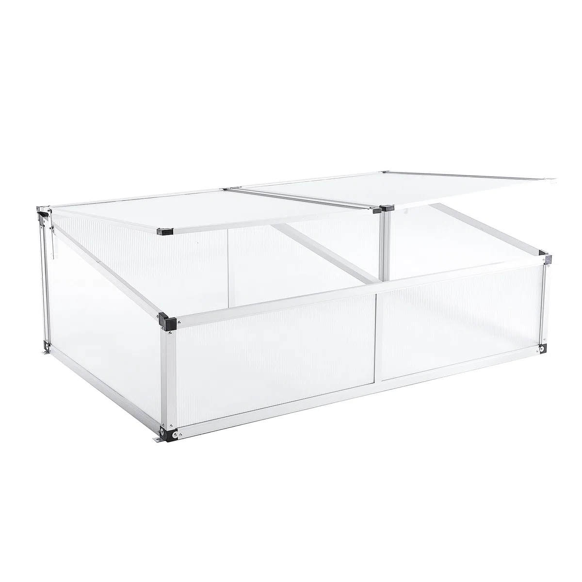 Frühbeet Alu Mini Gewächshaus Hochbeet Treibhaus UV-Schutz Pflanzbeet lichtdurchlässig Frühbeetkasten HxBxT: 115x76x40 cm Doppeldach Silbern