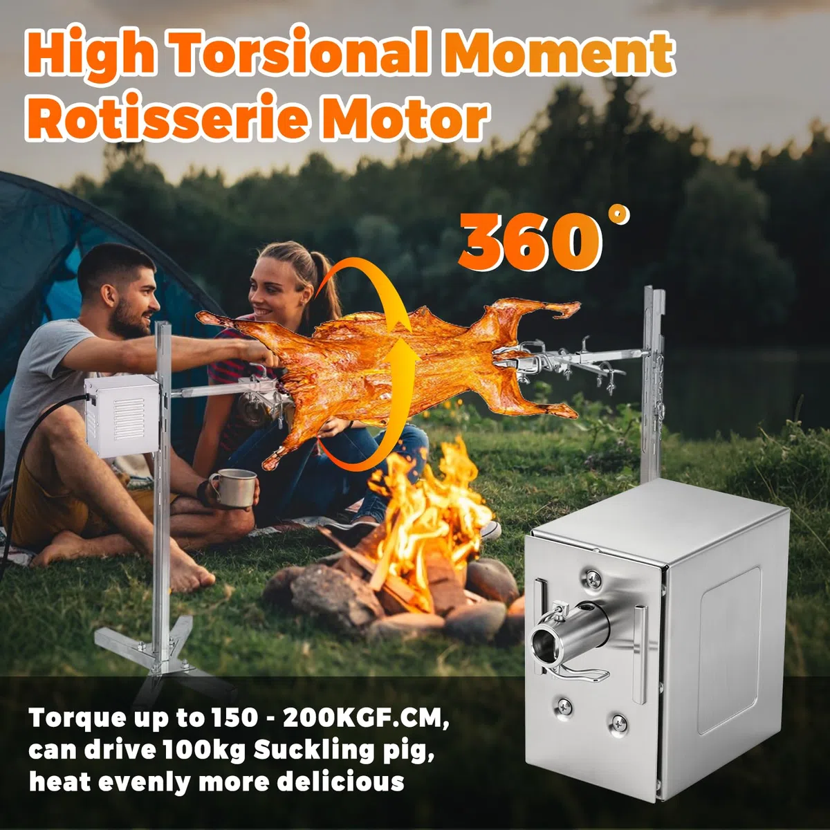 YJINGRUI 45W Grillmotor für Grillspieß, 150-200kg hohes Drehmoment, Grillmotoren, Grillspiess Motor für Hähnchen, Rind und Spanferkel – Ideal für Grillfeste, Camping & Feiern | 150-200kg hohes Drehmoment; 45W Hochleistung