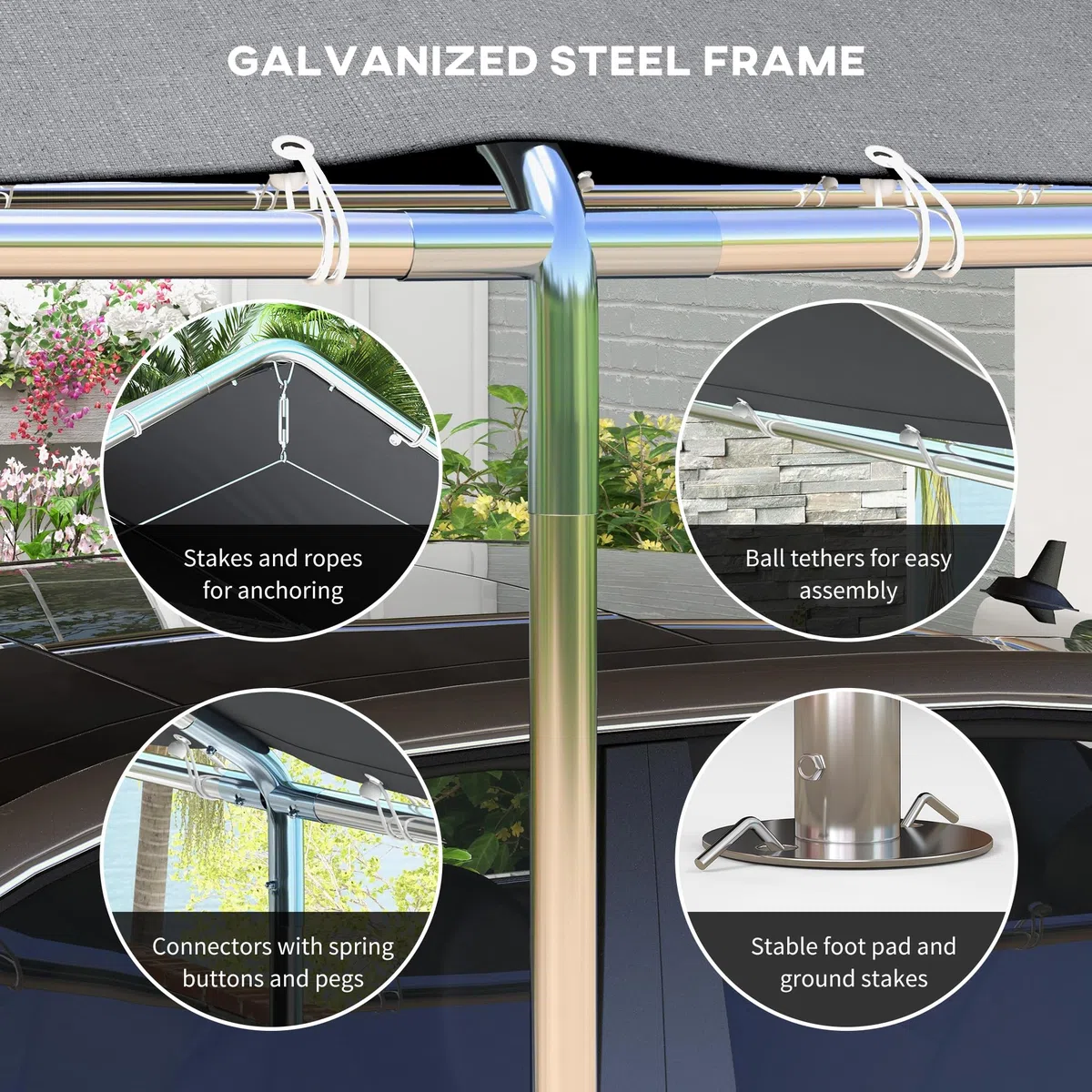 Outsunny Carport Vorzelt für Auto 6 x 3 m verzinkter Stahl Robustes Dach PE hohe Dichte grau
