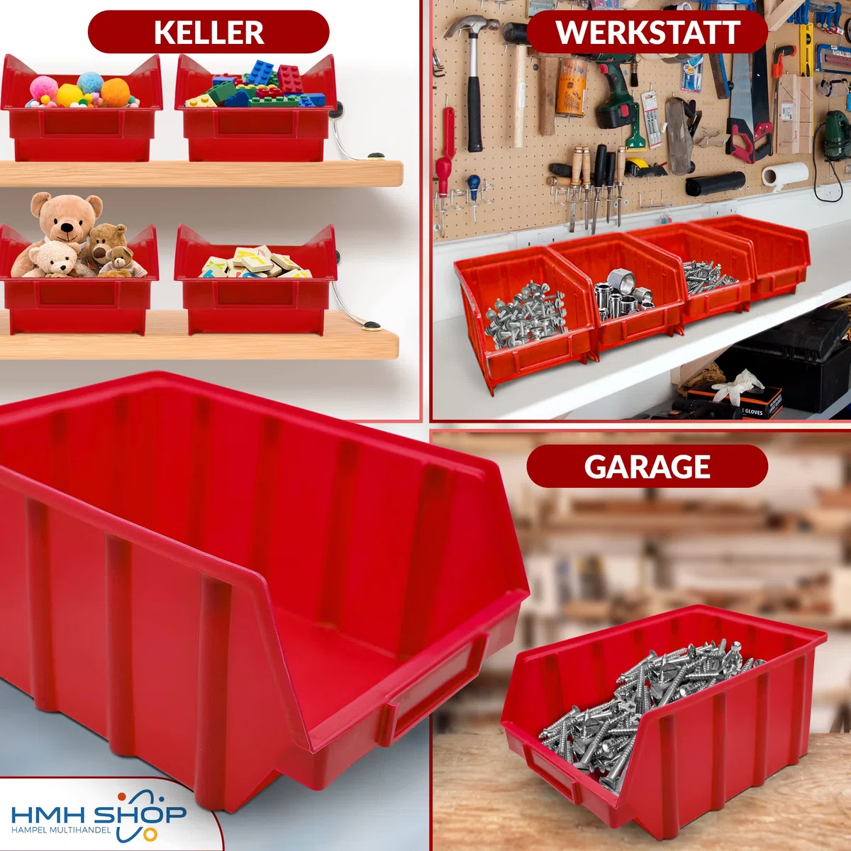40x Stapelboxen Rot Größe 2 für Werkstatt Garage Sichtlagerboxen (LxBxH) 175x103x76mm Lagerboxen rote Sichtlagerkästen zur Kleinteile Aufbewahrung Stapelbox PP