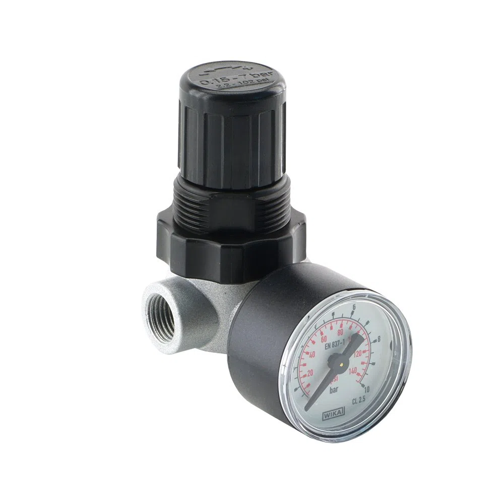 Mini Druckregler Druckminderer Druckluftminderer 340 l/min Regler; mit Manometer (G 1/4", Druckregelbereich: 0,5-10 bar)