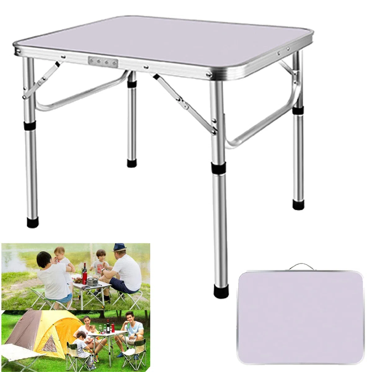 Klapptisch aus Aluminium, 60 cm, tragbar, für Camping, Picknick, Outdoor, Gartentisch für Grillparty, Schreibtisch, PC-Arbeitsplatz, platzsparend, kompakt, zusammenklappbar, höhenverstellbar