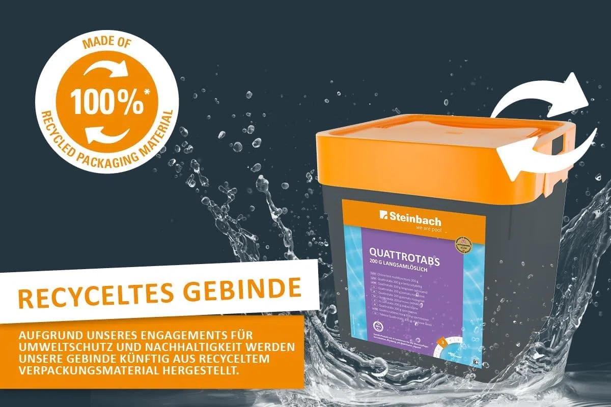 Steinbach Poolpflege Quattrotabs 200 g langsamlöslich - 0752605TD00-5 kg - 4-in-1 Chlortabletten mit Flockungsmittel - pH-Stabilisator & Algenverhütung - Multifunktionstabletten