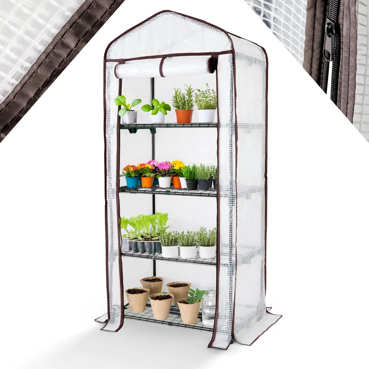 Arebos Premium Foliengewächshaus Gewächshaus mit 4 Etagen - 70 x 50 x 158 cm Treibhaus mit 4 Regalen - Platzsparend, Hochwertiges Anzuchthaus Garten Balkon Stabil & Einfach zu Montieren