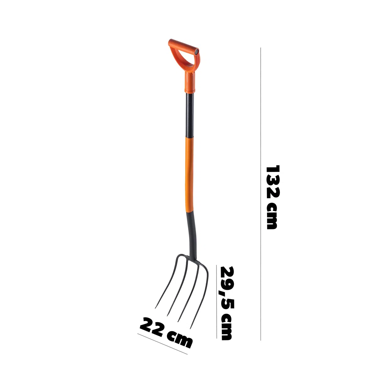 KADAX Spatengabel aus Stahl, 132 cm Lange Gabel, Heugabel, Grabgabel zum Umgraben, ergonomische Gartenforke, Mistgabel, Gabel mit D-Griff, Gartengabel (4 Zinken, schwarz/orange)