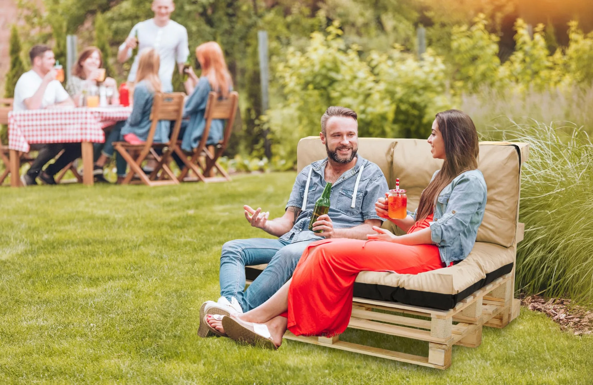 Amazinggirl Palettenkissen Outdoor Waschbar Set: 40x120 cm + 80x120 cm - Pallettensitzkissen Europaletten Sitzkissen Polster Beige