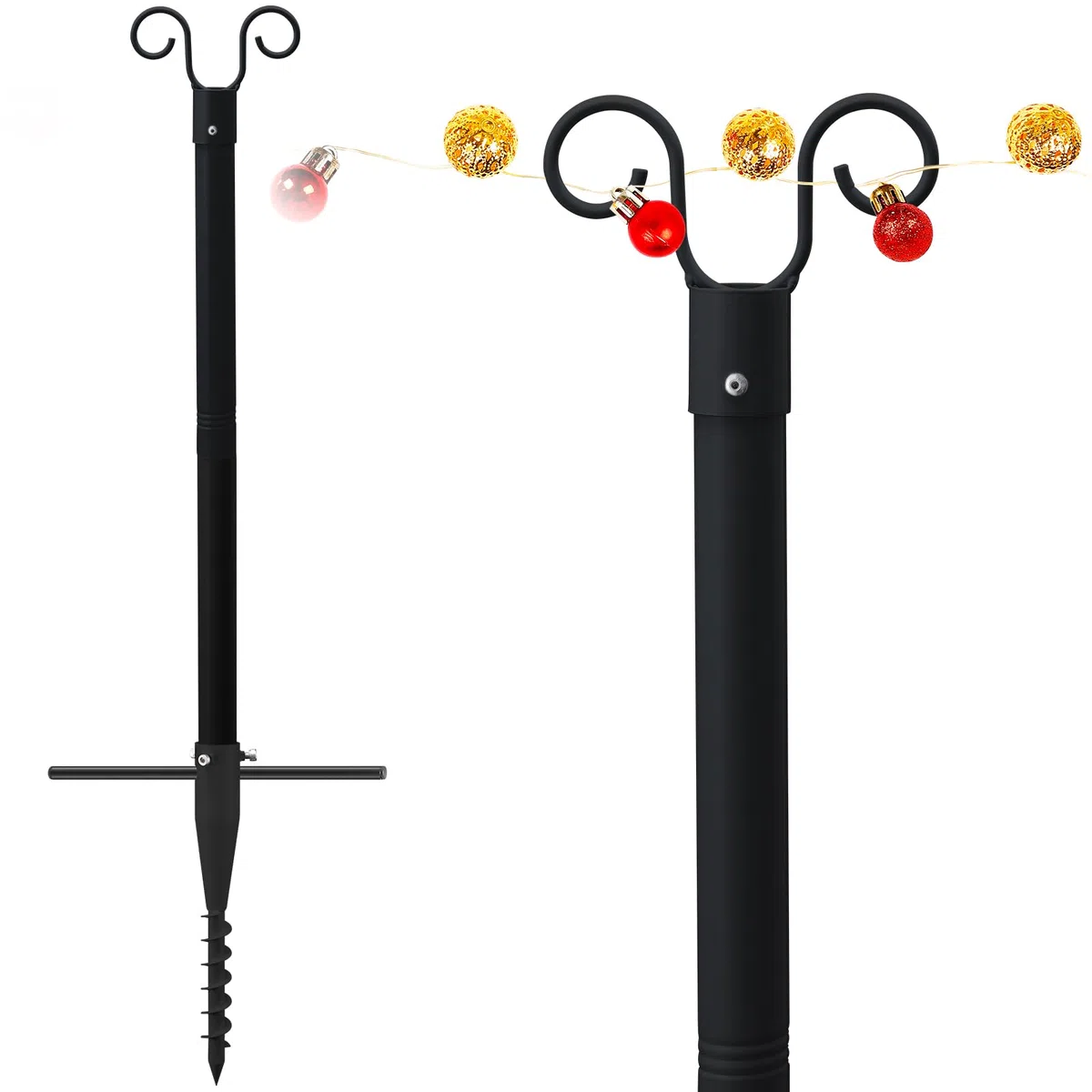 Schäferhaken für Beleuchtungen, Lichterkette Stangen Außen Schwarz, 38mm Robuste Stangen für Außenlichterkette, Metall Lichterkettenmast für Terrasse Hof Garten Hochzeit Party, 10FT(3m)