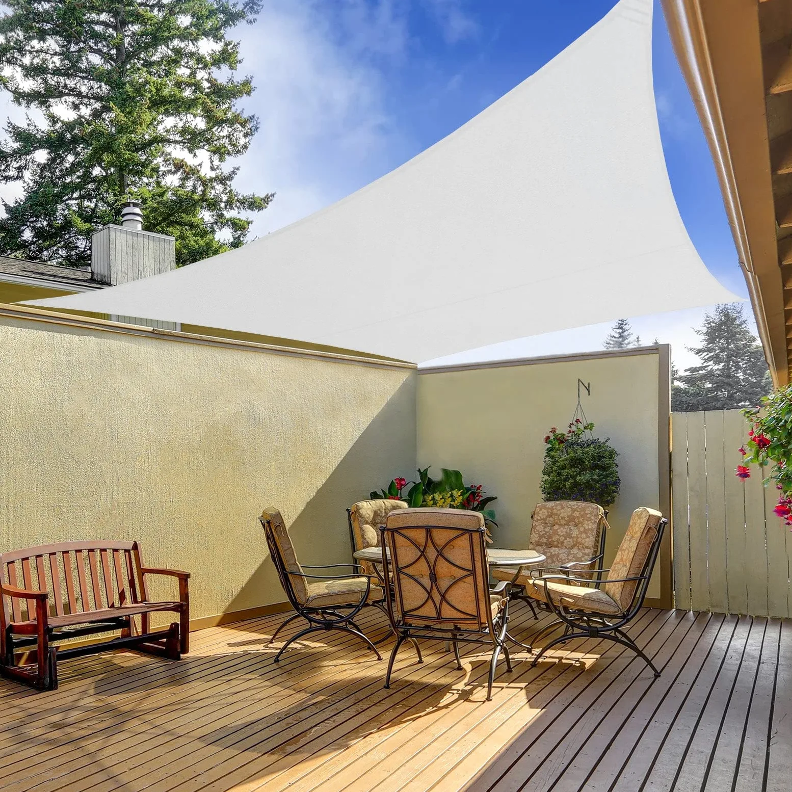 Floordirekt Sonnensegel Wasserdicht Weiß 3 x 5 m Sonnenschutz Segel mit Ösen und Befestigungsseile für Balkon Terrasse Camping