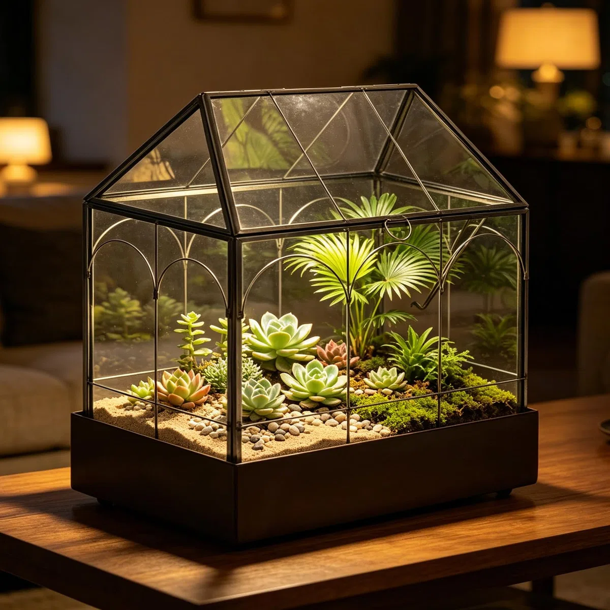 Pflanzenterrarium, 24,2 x 14,7 x 29 cm Glas Geometrisches Terrarium mit Auffangschale, Geschlossene Mikro Landschaftsbox für Sukkulenten, Farn (Ohne Pflanzen)