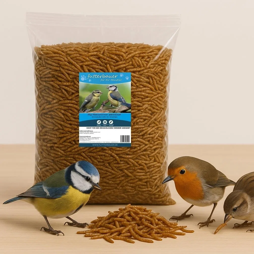 5 kg Getrocknete Mehlwürmer Futterbauer – 100% Naturfutter für Wildvögel, Fische & Igel | Proteinreiches Premiumfutter ohne Zusätze | Ideal als Vogelfutter, Fischfutter & Igelfutter
