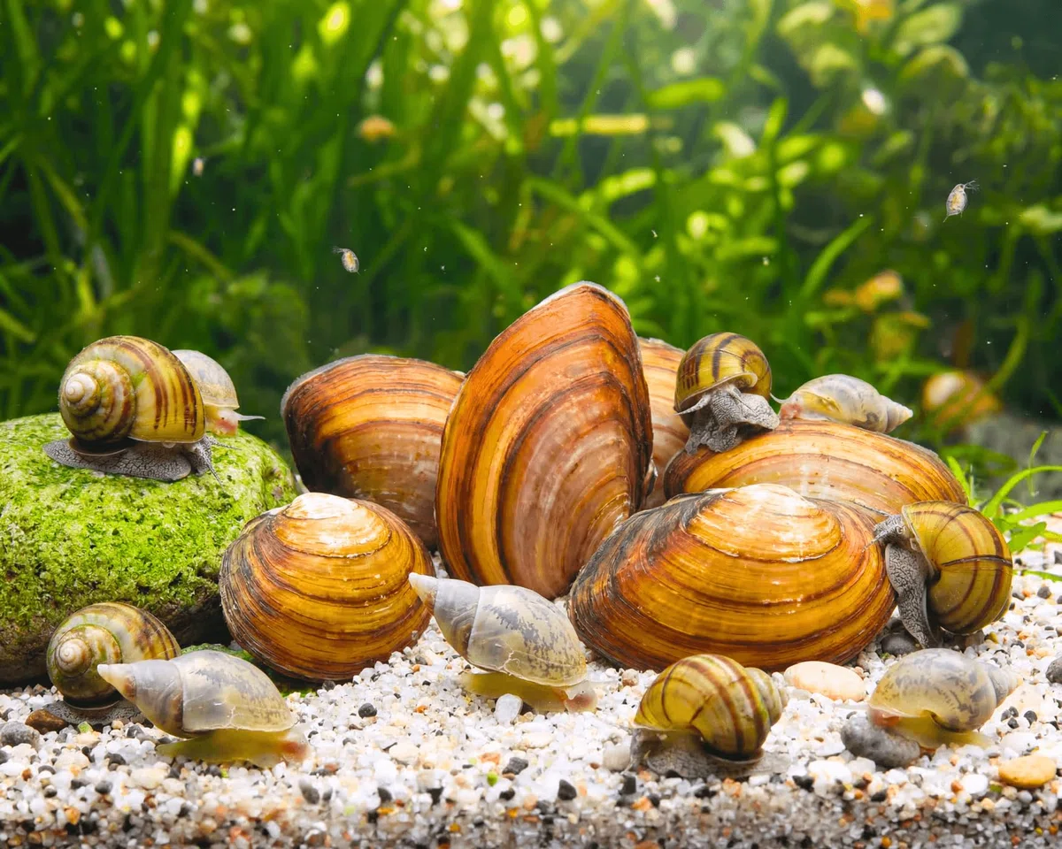 Natürliche Teichfilter Anlage für deinen Gartenteich für klares Wasser und gegen Teichschlamm I 5X Teichmuschel - 5X Spitzschlamm - 5X Sumpfdeckelschnecke
