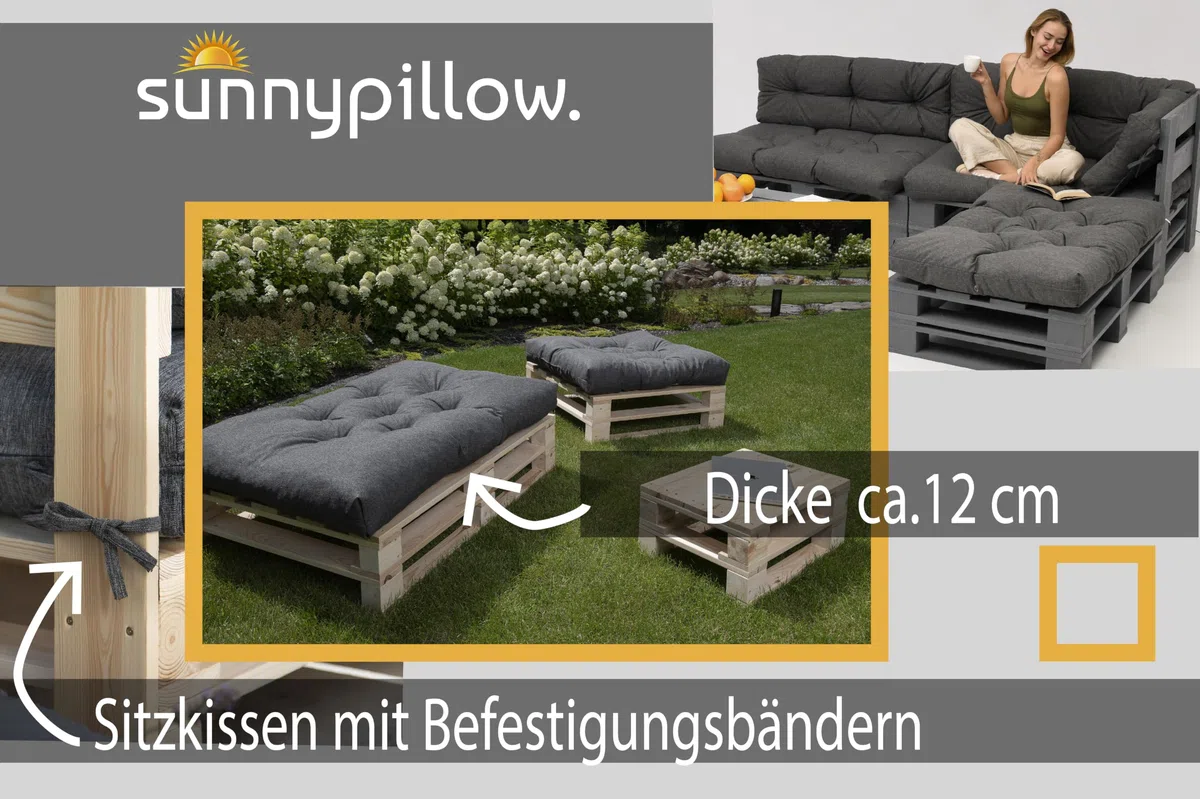 sunnypillow Palettenkissen für Gartenmöbel - Sitzkissen 120 x 50 cm - Palettenauflage für Palettensofa - Palettenpolster, Sitzpolster für Palettenmöbel - Gesteppte Gartenkissen - Kissen Orange
