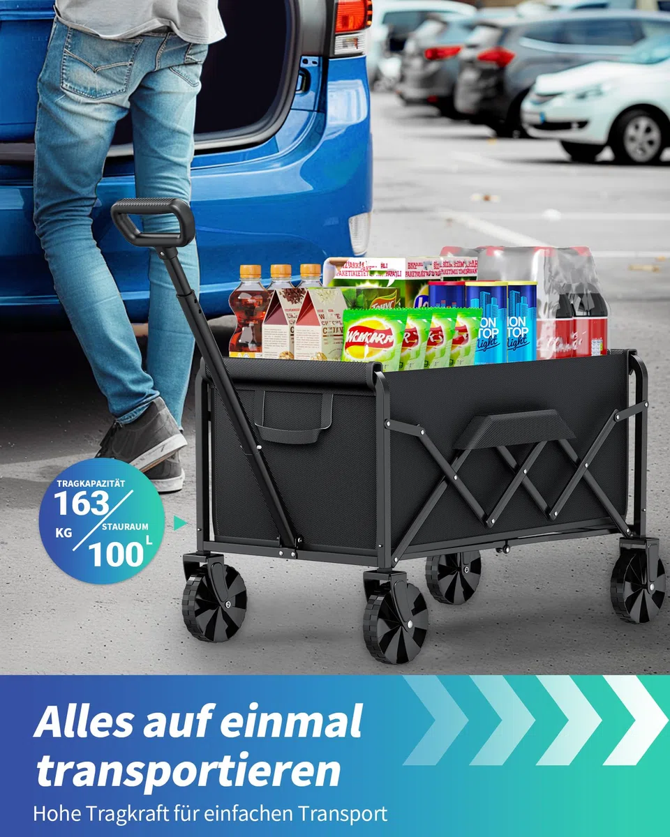 klein Kitsure Bollerwagen Faltbar – Handwagen mit Hartplastikrädern, 71,1 x 43,2 x 91,5 cm Transportkarre für Einkäufe, Garten, Camping, Sport & Angeln, Schwarz