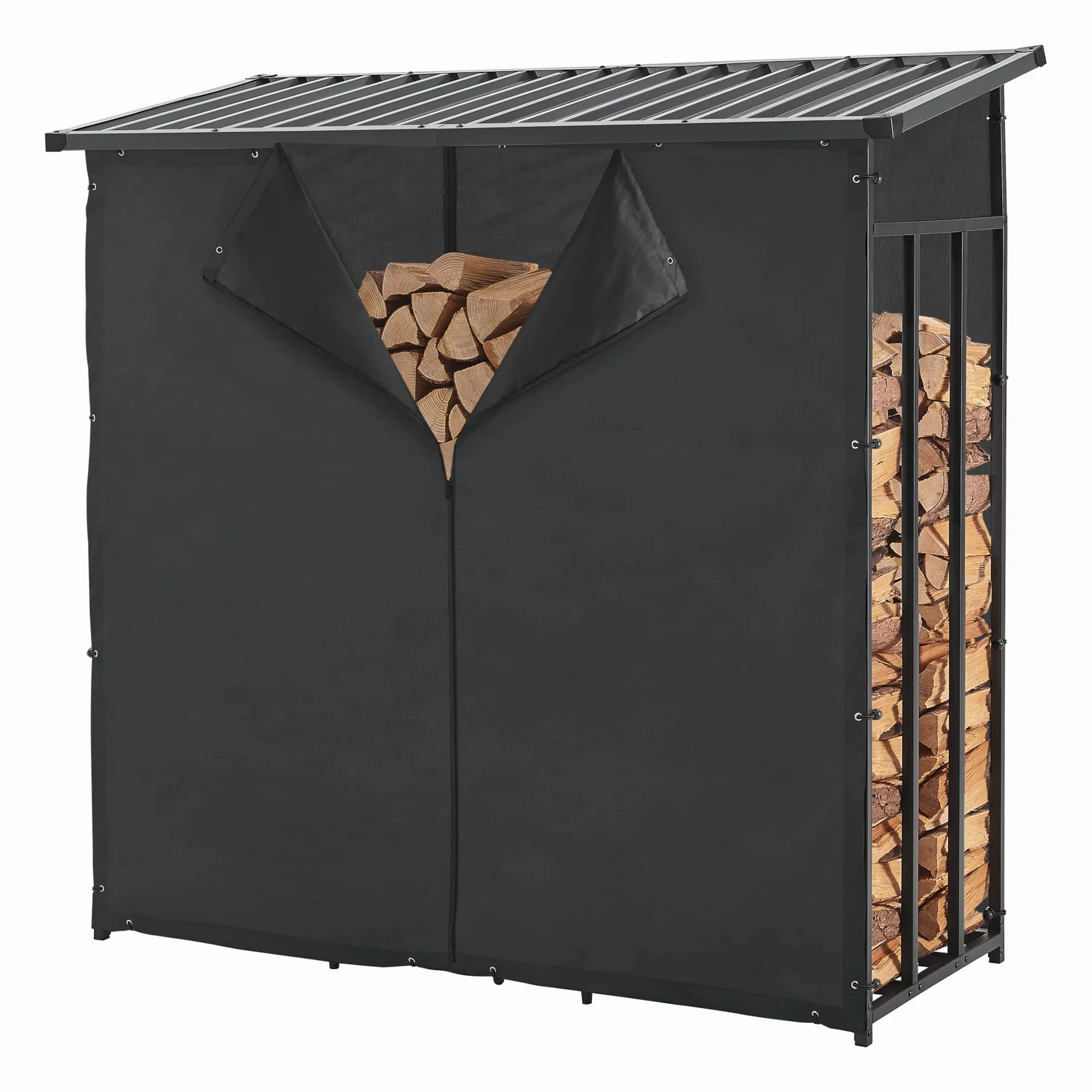 Kaminholzregal Yakutat Brennholzunterstand außen Metall 185 x 180 x 70 cm Schwarz