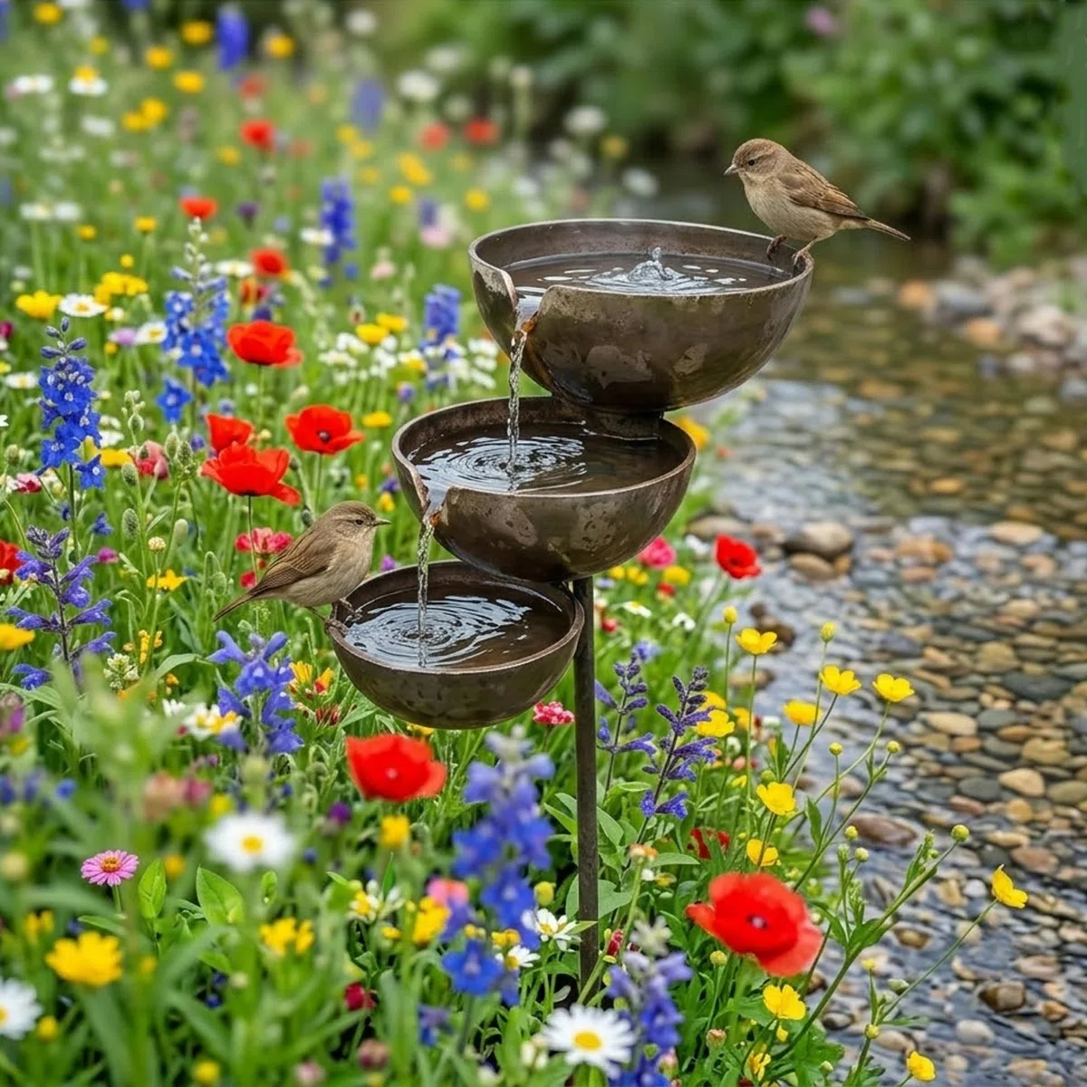 Cascading Rain Catcher Bird Bath, Bring Life Back to Your Garden – Rain Catcher Bird Bath, Bronze Rain Catcher Garden Stake, 68x12x5cm 3-Tier Rain Catchers for Garden Bird Attraction (1STK)