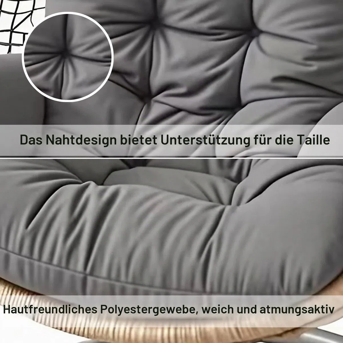 Verdicktes Polyester-Kissen mit Rückenlehne für Hängesessel, Garten-Cocoons und Eierstühle - Bequemes Sitzpolster(Dark Gray)