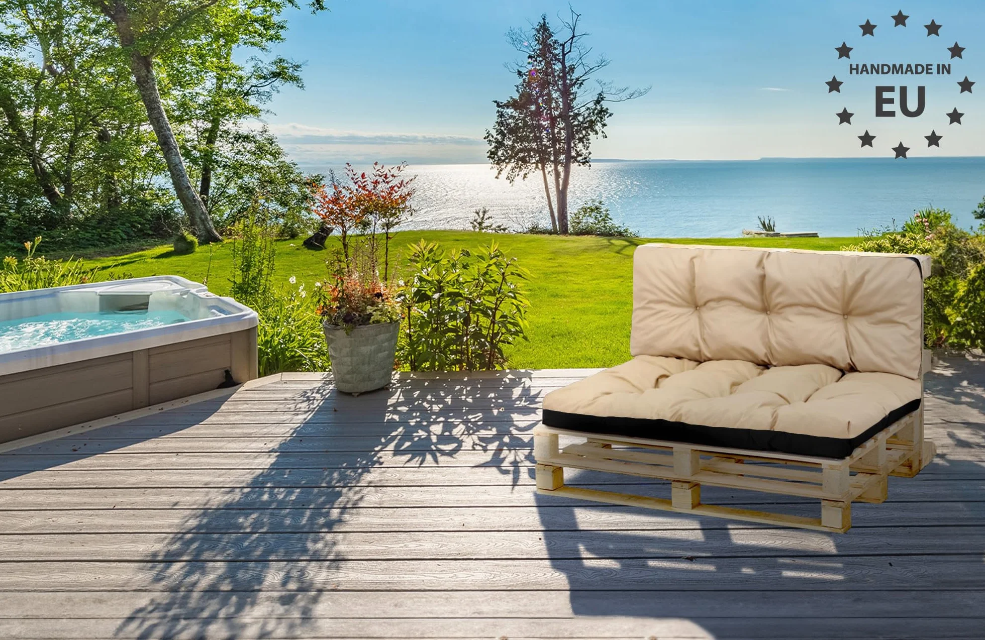 Amazinggirl Palettenkissen Outdoor Waschbar Set: 40x120 cm + 80x120 cm - Pallettensitzkissen Europaletten Sitzkissen Polster Beige