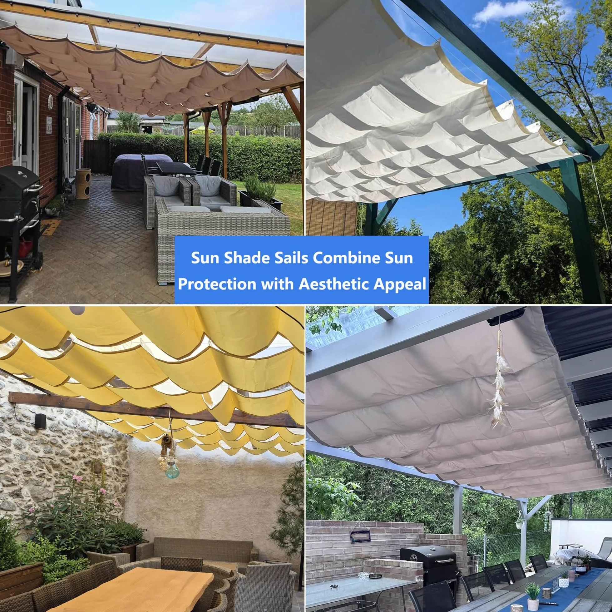 Einziehbare Welle Sonnensegel Nach Maß Wellenmarkise Verstellbar Segeltuch mit Ösen und Kordel Markisenstoff UV-Schutz Sonnenschutz Wasserdicht für Garten Pergola Balkon Terrasse 1x3M Creme