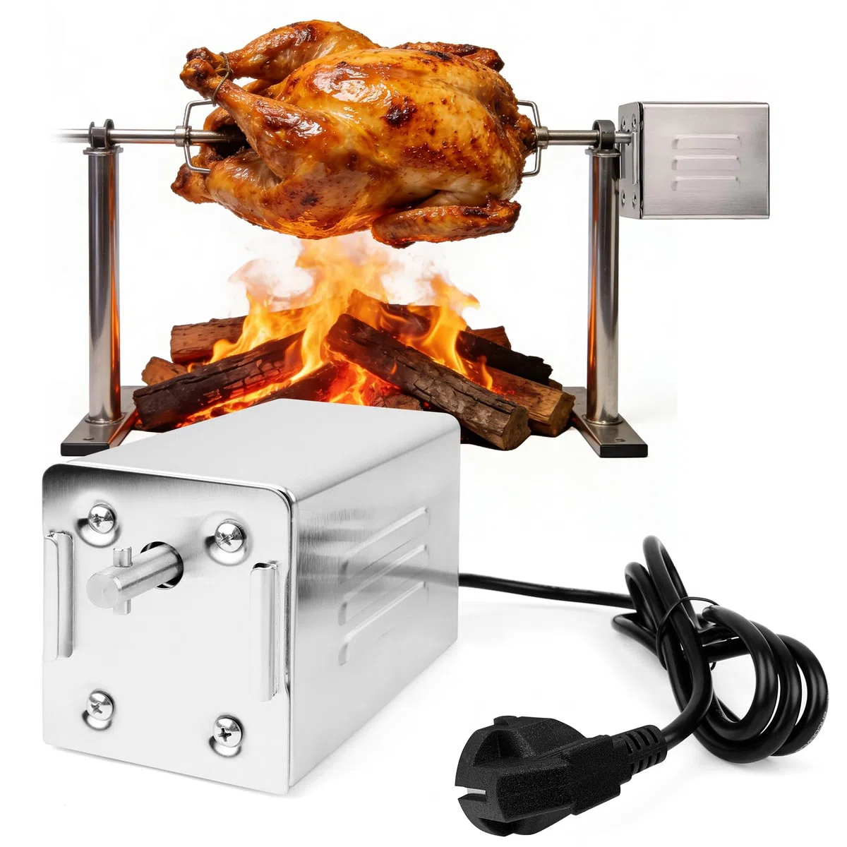 220V Grillmotor für Grillspieß, BBQ-Motor 15W Elektromotor, Tragbarer Outdoor Edelstahl Grillmotor, 30 kg Tragfähigkeit, Ideal für Outdoor-Grillen, Familienfeiern, Picknicks und Camping
