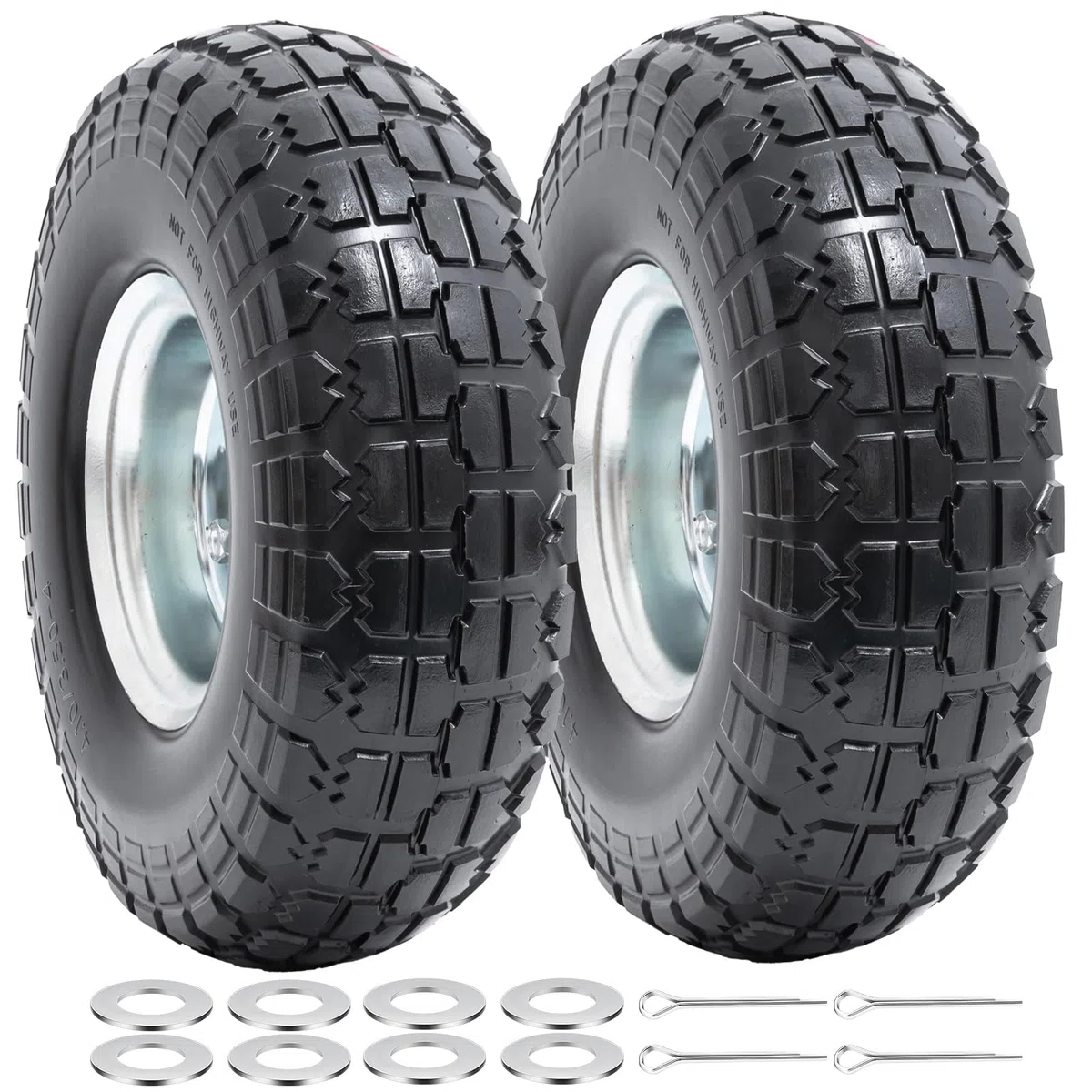 2-PCS 4.10/3.50-4 Reifen Pannensichere 4.10-4 3.50-4 Vollreifen mit 5/8 Zoll Achsbohrung und doppelt abgedichteten Lagern, kompatibel 4.10 3.50-4 Sackkarren, Schubkarren, Rasenmäher reifen| Silber
