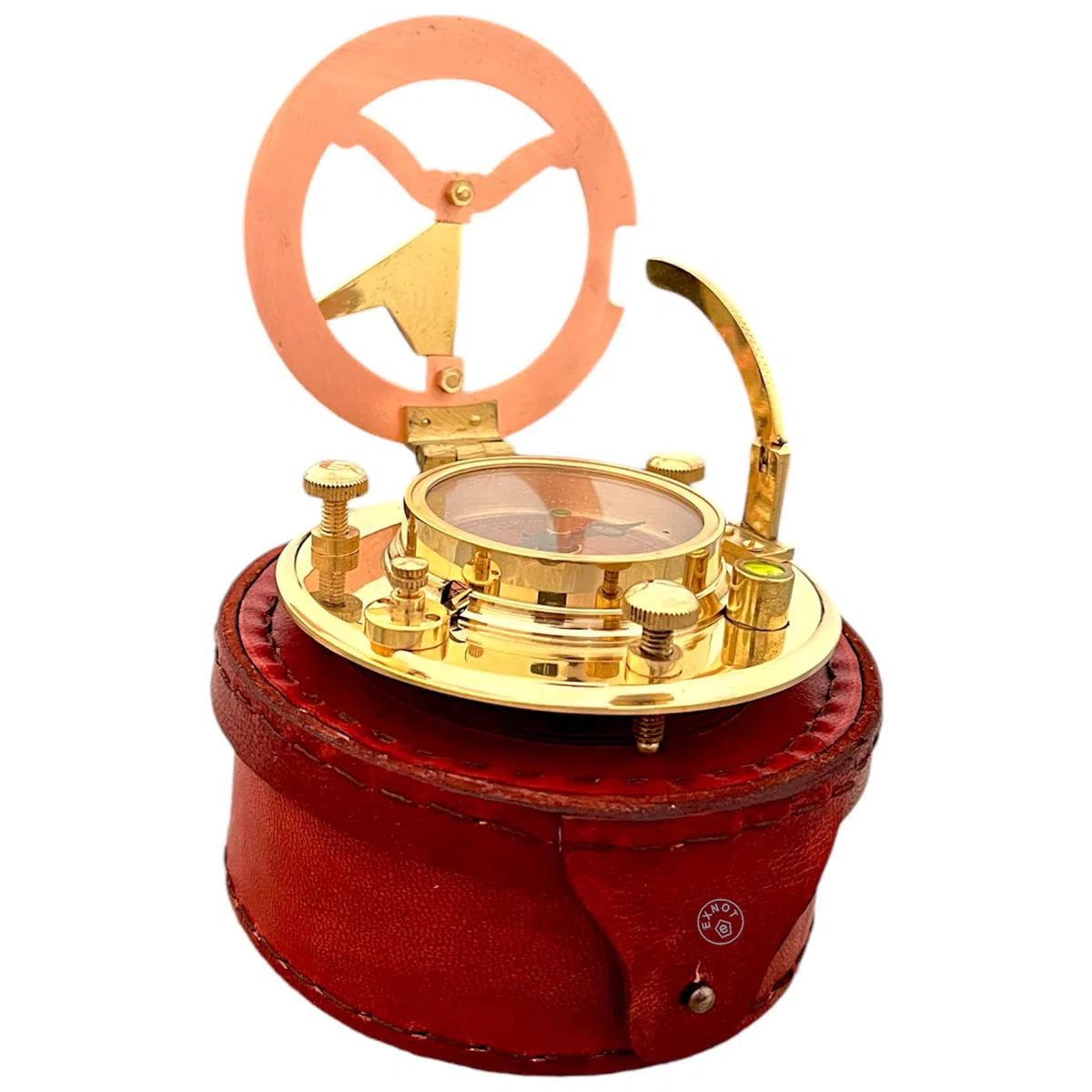Vintage-Sonnenuhr-Kompass aus Messing mit Kupfer-Zifferblatt im Lederetui, Steampunk, Vintage-Kompass, Kupfer-Sonnenuhr in Box, Geschenke für Jahrestag und besondere Anlässe