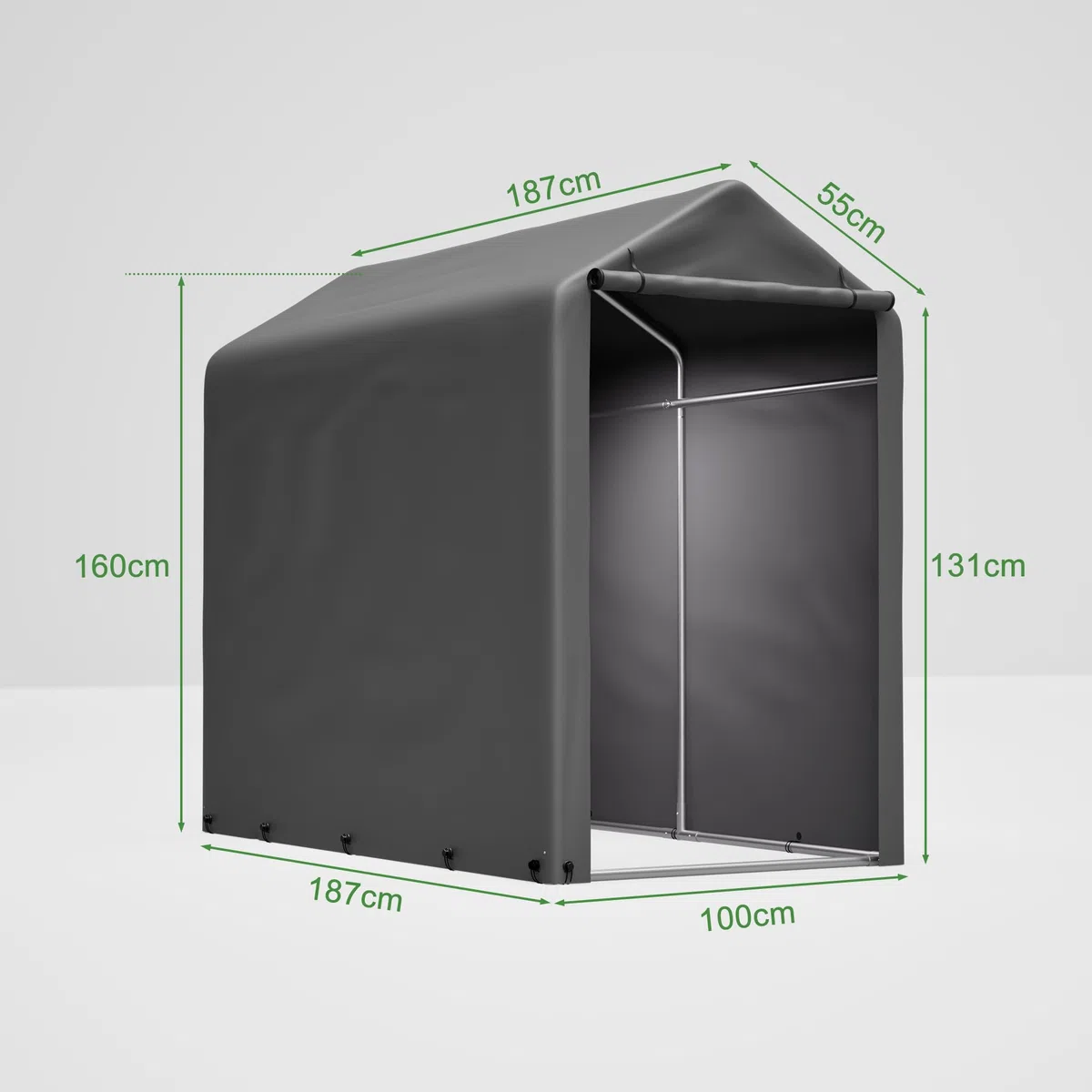 Fahrradgarage 187x100x160 cm, Carport Zelt Wetterfest, UV-Schutz, Wasserdicht, Fahrradzelt, Zeltgarage Geräteschuppen für 2 Fahrräder, Auto, SUV, Motorrad, Boot, Gartenhaus, Grau