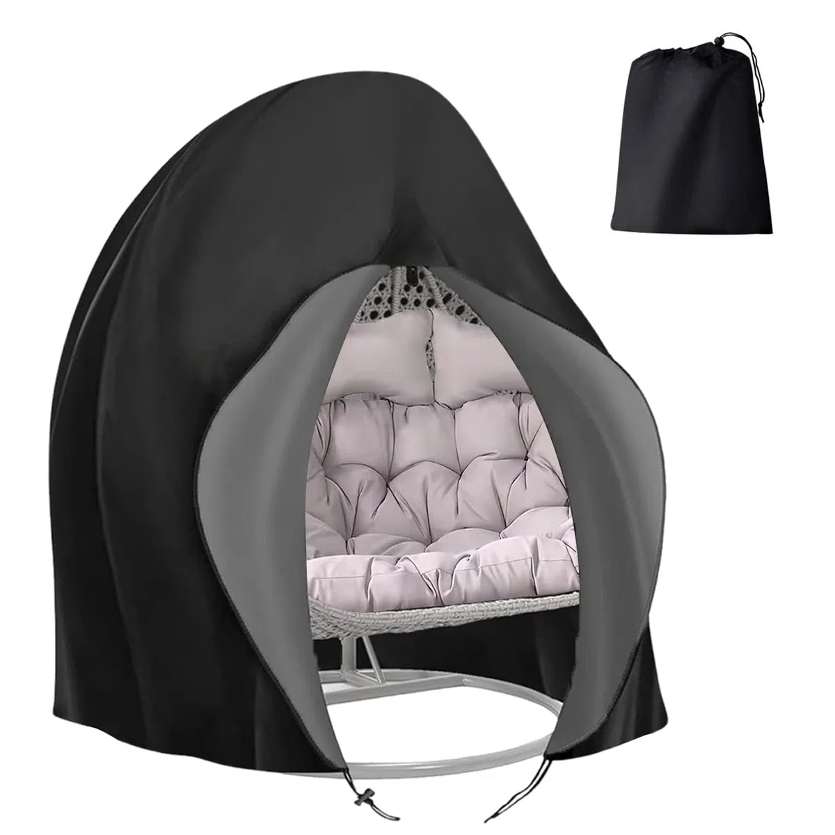 Hängesessel Abdeckung Hängestuhl Schutzhülle Ei-Stuhlbezug Patio Outdoor Swing Egg Chair Cover Wasserdicht Anti-Staub mit Reißverschluss 210D Oxford Hängekorb Schwingsessel Abdeckhauben 200 x 230 cm